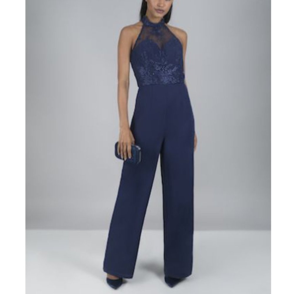 Chi Chi London Jennifer Lace Halter Jumpsuit